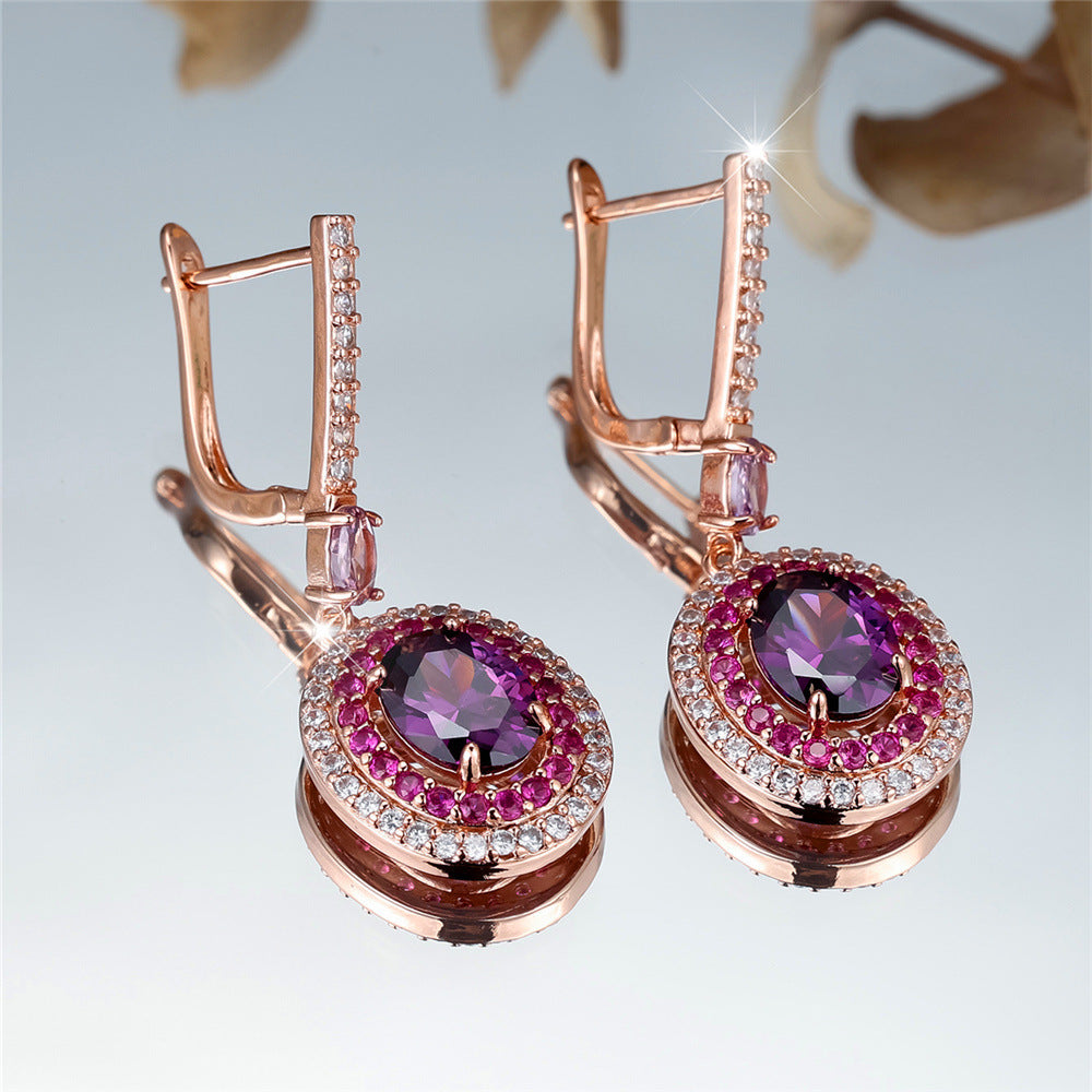 Lux Colored Gems Egg-shaped Main Stone Edge White Diamond Earrings
