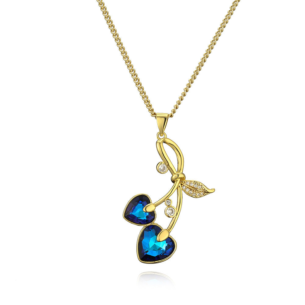 Copper-plated Gold Zircon Cherry Pendant Necklace