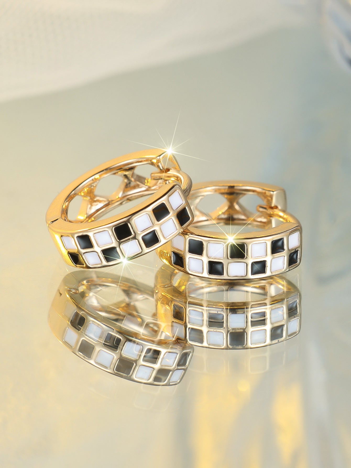 Women's 14K Gold Chessboard Plaid Earrings