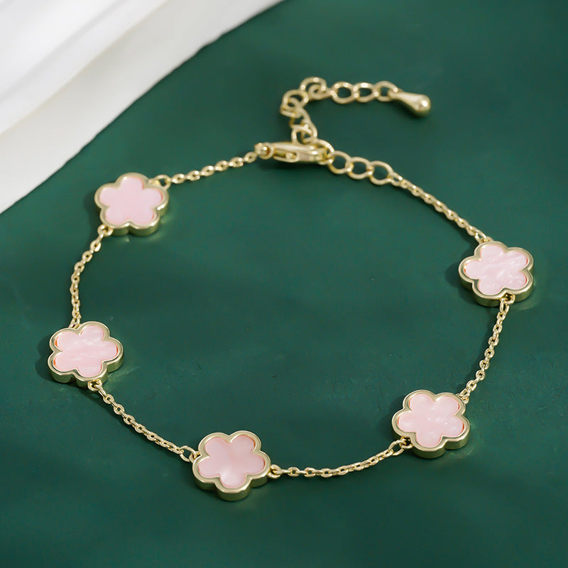 Real Gold Plated Five Petal Flower Bracelet