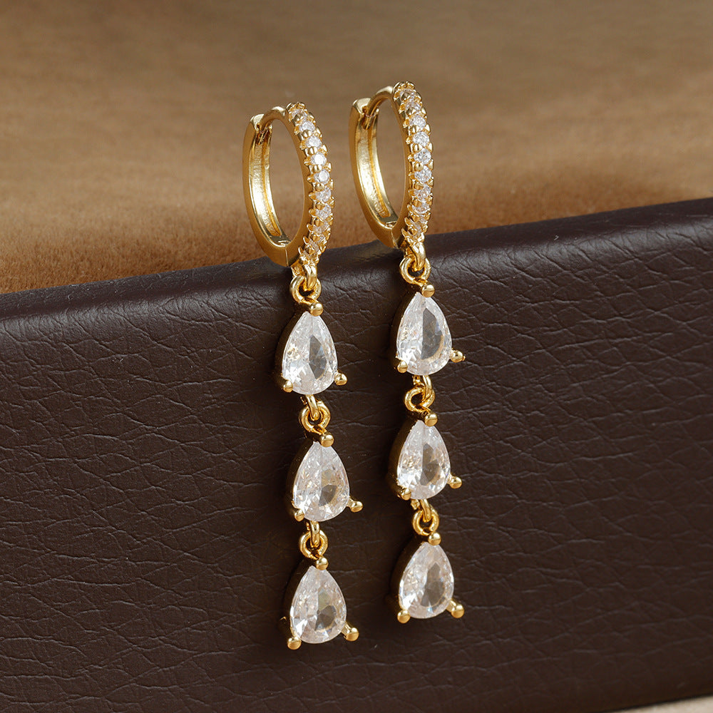Zircon Water Drops Ring Shaped Earrings For Women