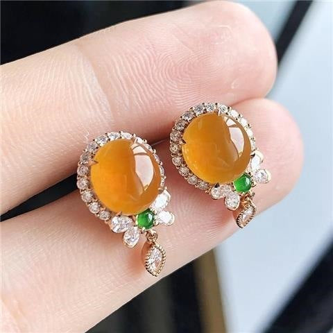 Chalcedony Ice Yellow Egg Surface Earrings