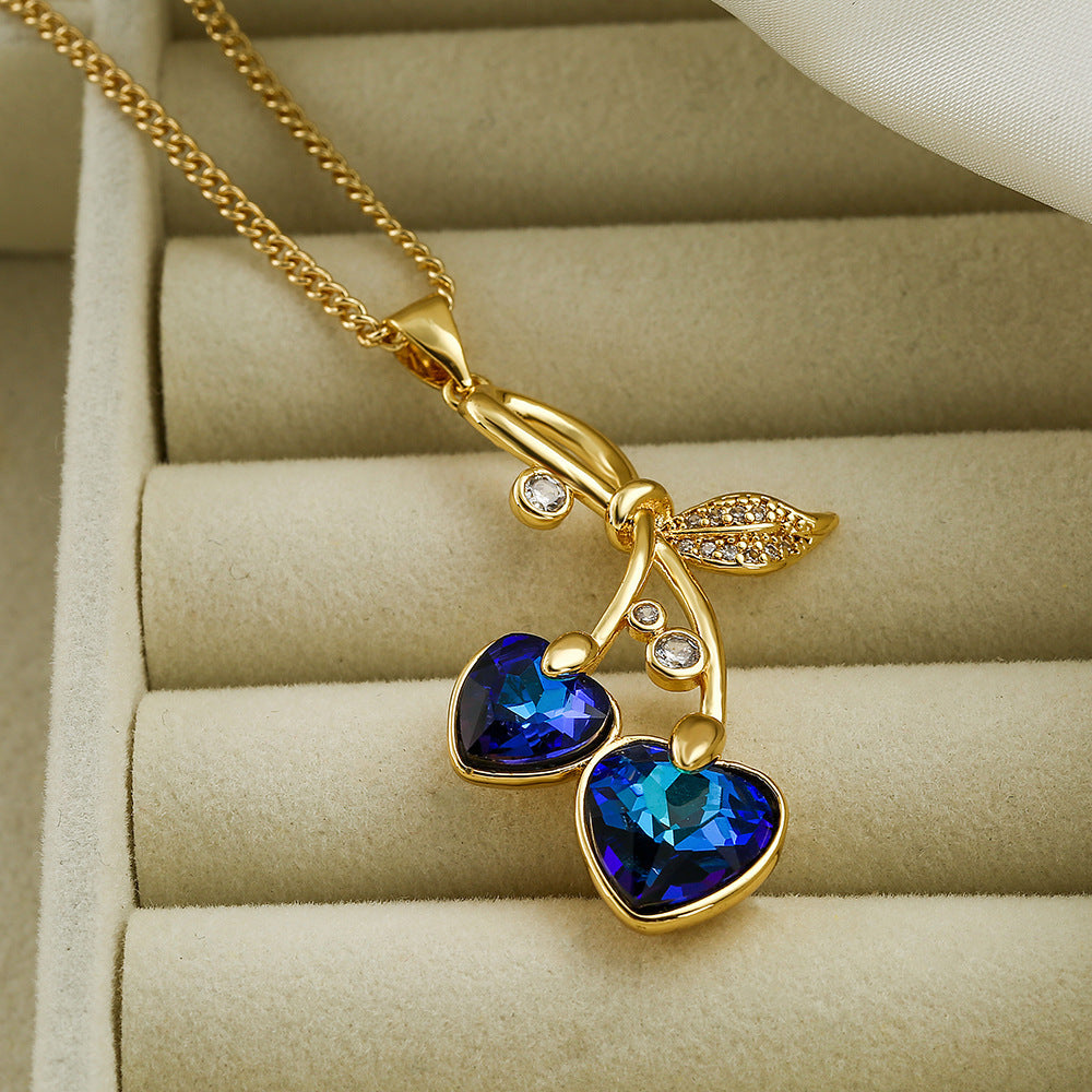 Copper-plated Gold Zircon Cherry Pendant Necklace