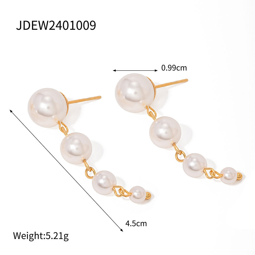 18K Gold Stainless Steel Shell Pearl Tassel Earrings