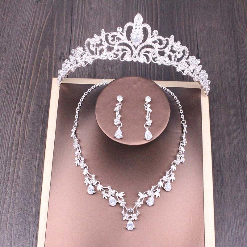 Bridal Rhinestone Crown Necklace Wedding Set