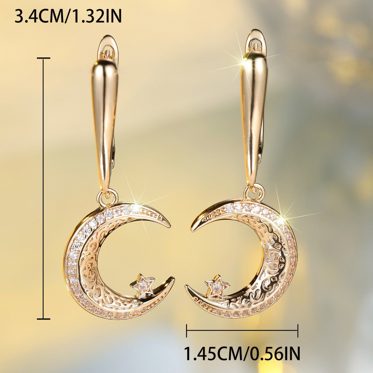 Champagne Gold Star And Moon Earrings