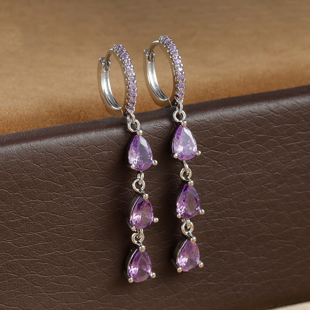 Zircon Water Drops Ring Shaped Earrings For Women