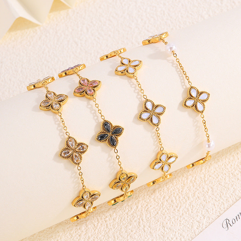 Zircon Women's High-grade Clover Light Luxury Bracelet
