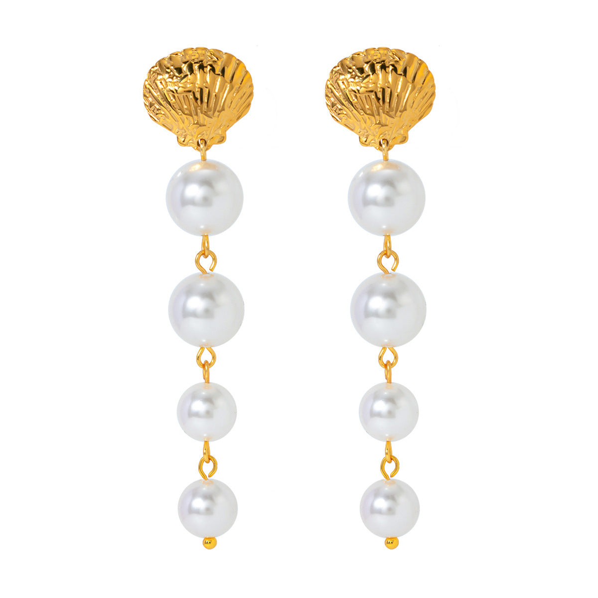 18K Gold Stainless Steel Shell Pearl Tassel Earrings