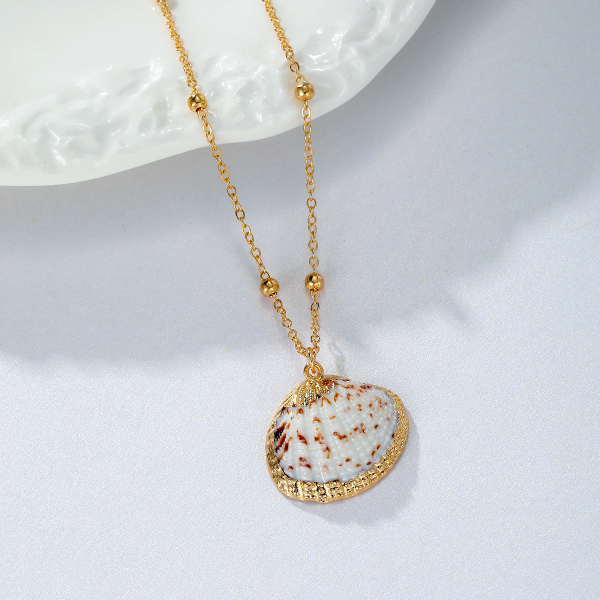Conch Scallop Alloy Long Natural Pendant Necklace