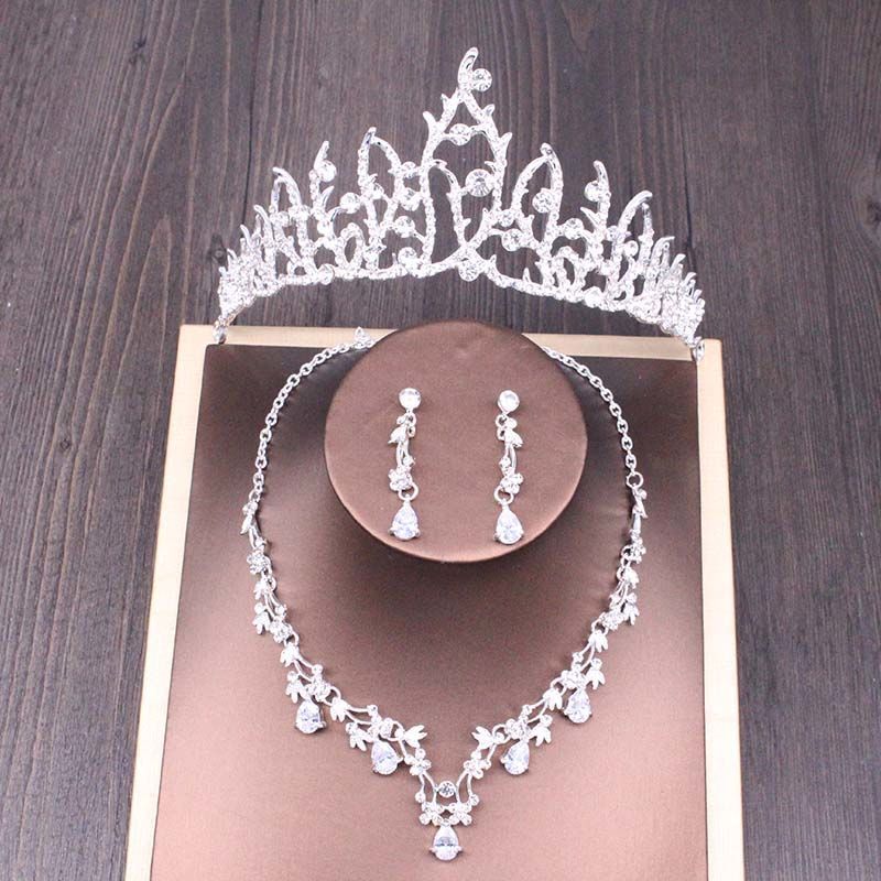Bridal Rhinestone Crown Necklace Wedding Set