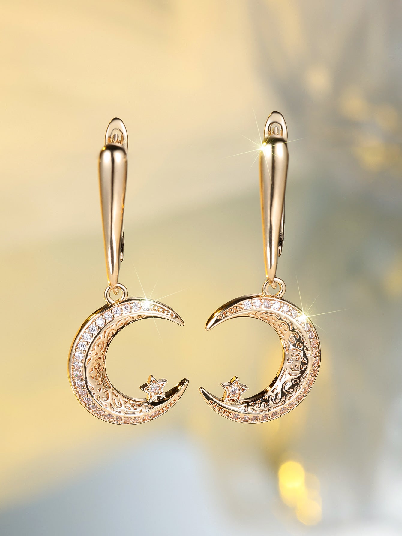 Champagne Gold Star And Moon Earrings