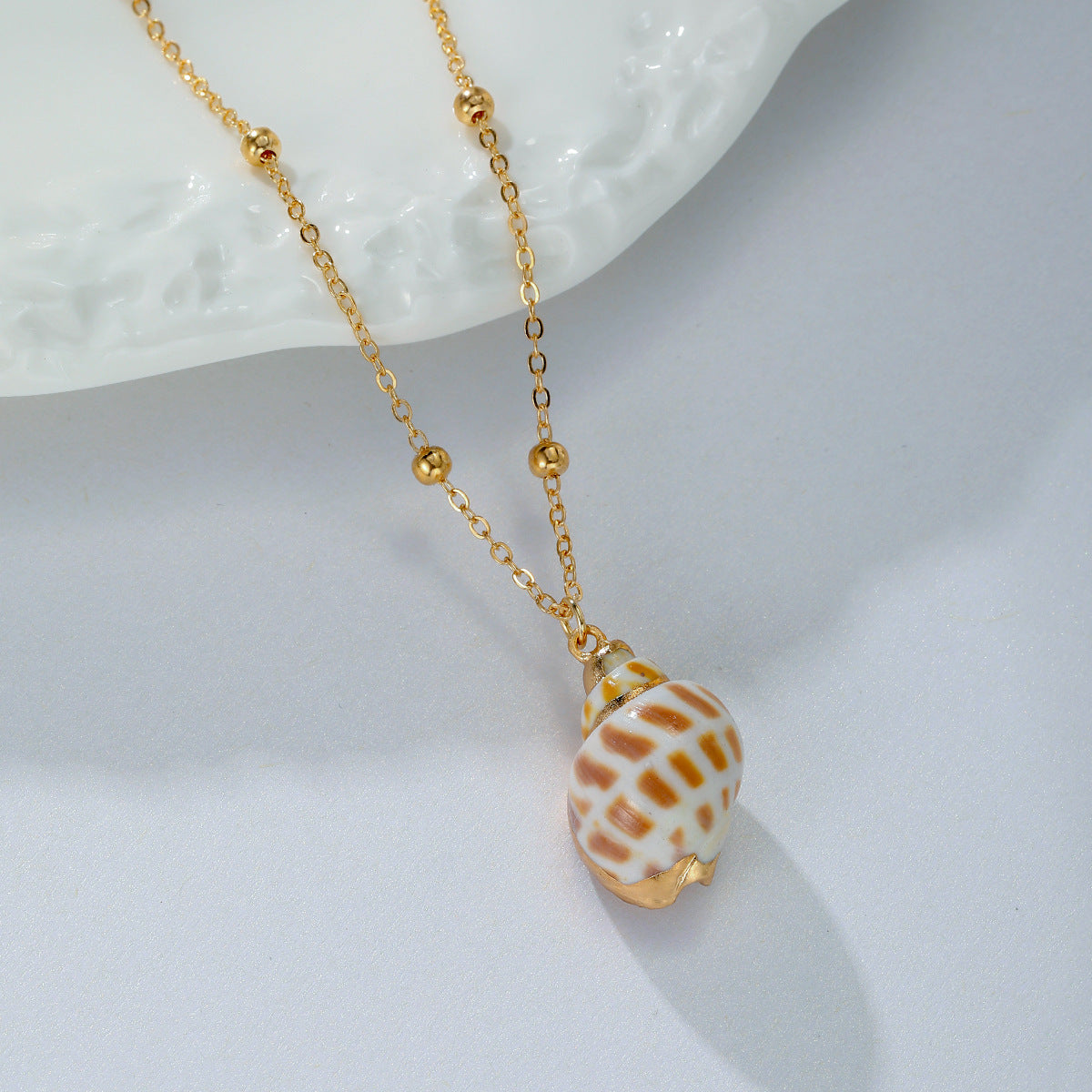 Conch Scallop Alloy Long Natural Pendant Necklace