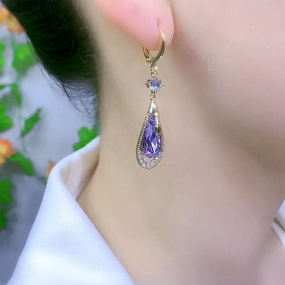 High-grade Purple Crystal Drop-shaped Earrings