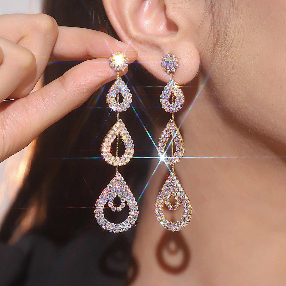 Fashion Rhinestone Long Earrings