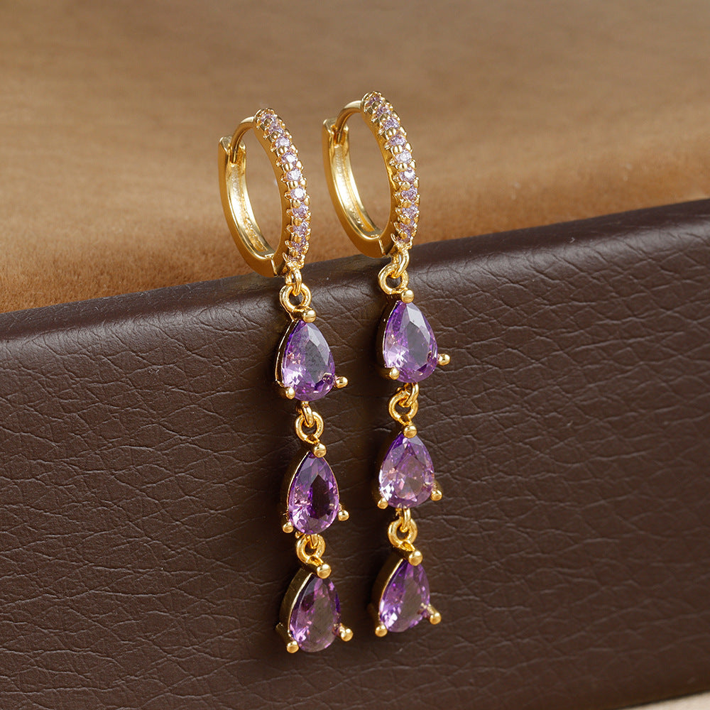 Zircon Water Drops Ring Shaped Earrings For Women