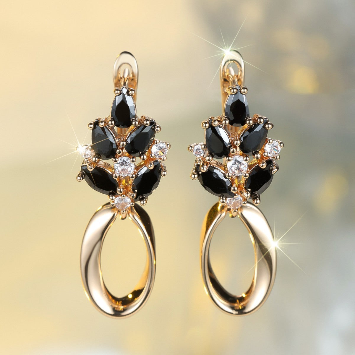 Champagne Gold Horse Eye Black Circle Earrings