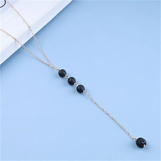 Sweet Y-shaped Round Beads Obsidian Volcanic Rock Pendant