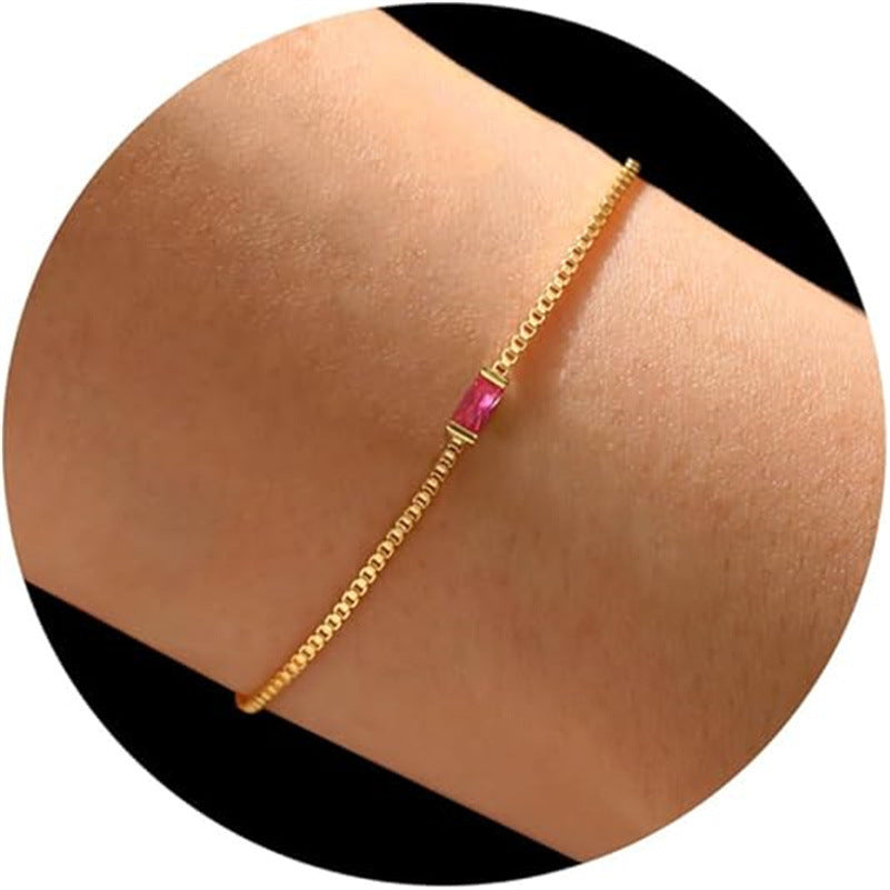 European And American Retro Color Zircon Box Chain Bracelet