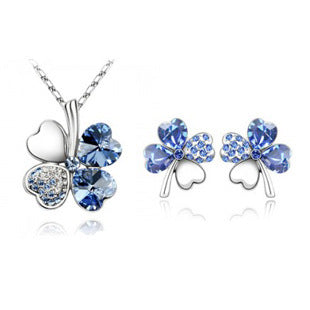 Four-leaf clover crystal necklace set