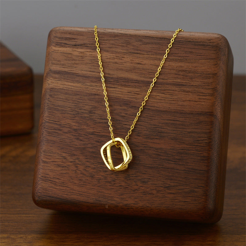 Micro-inlaid Square Ring Buckle Necklace Simple