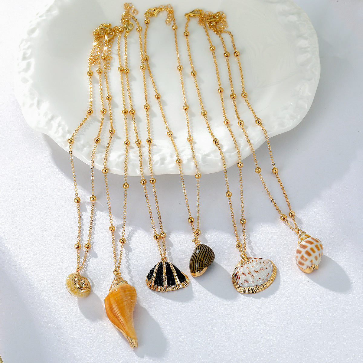Conch Scallop Alloy Long Natural Pendant Necklace