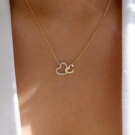 Love Temperament Double Peach Heart Pendant Clavicle Chain