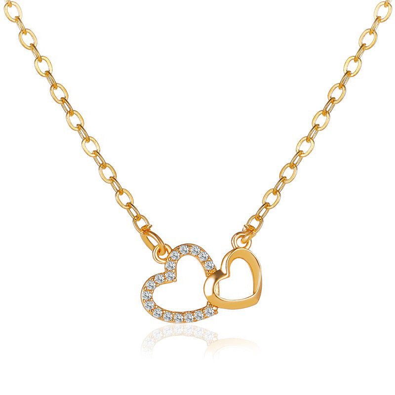 Love Temperament Double Peach Heart Pendant Clavicle Chain