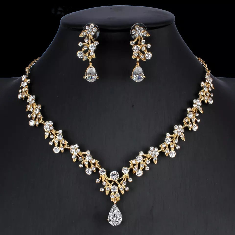 Golden Zircon Jewelry Bridal Necklace Set