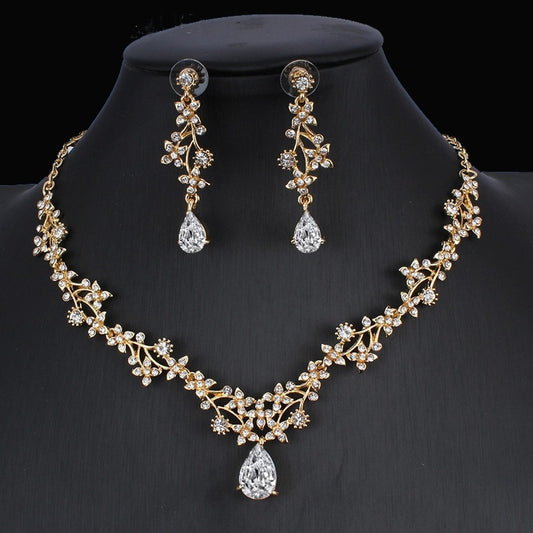 Golden Zircon Jewelry Bridal Necklace Set