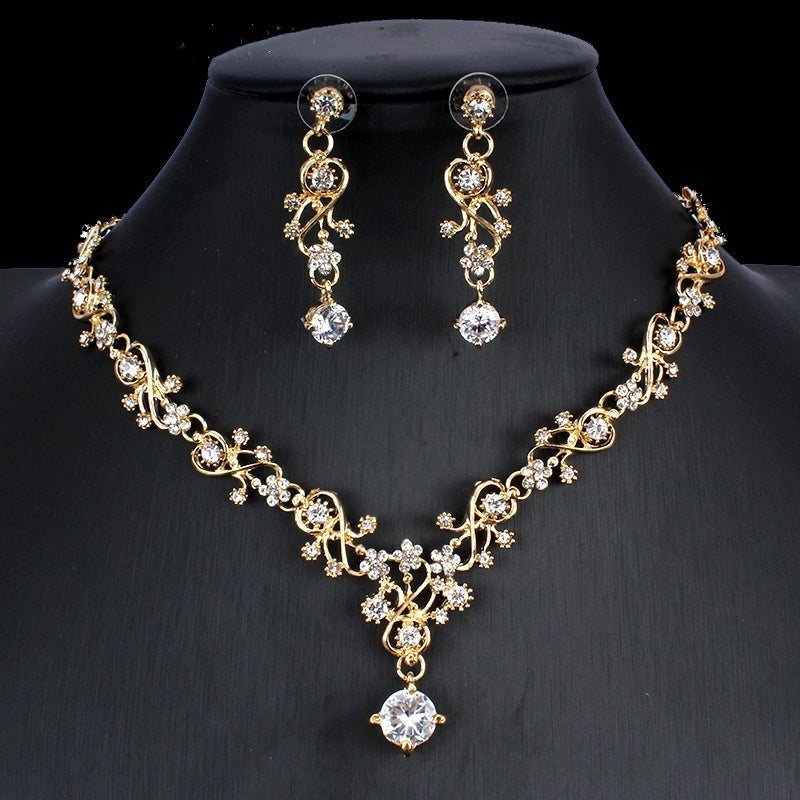 Golden Zircon Jewelry Bridal Necklace Set