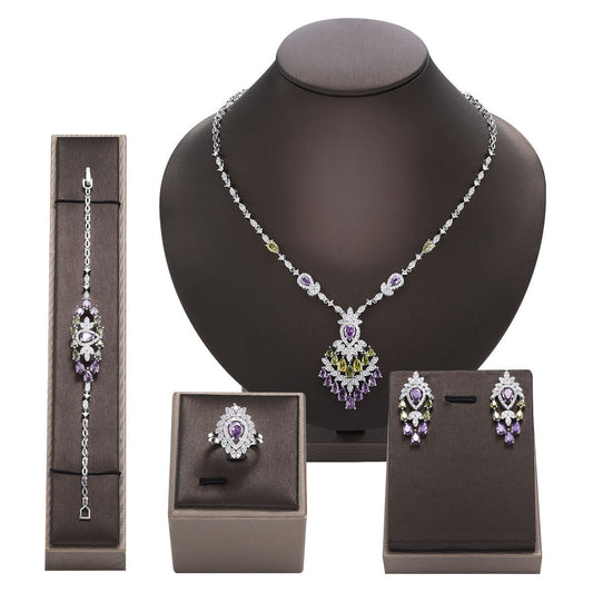 Color Zirconium Necklace 4-piece Set