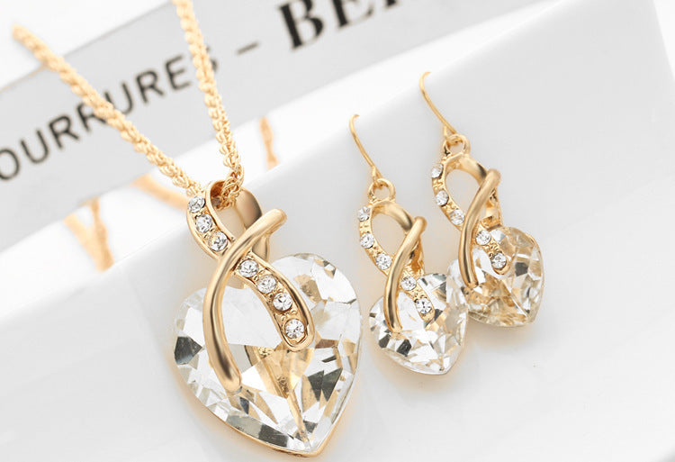 Heart-shaped faux austrian crystal zircon jewelry set