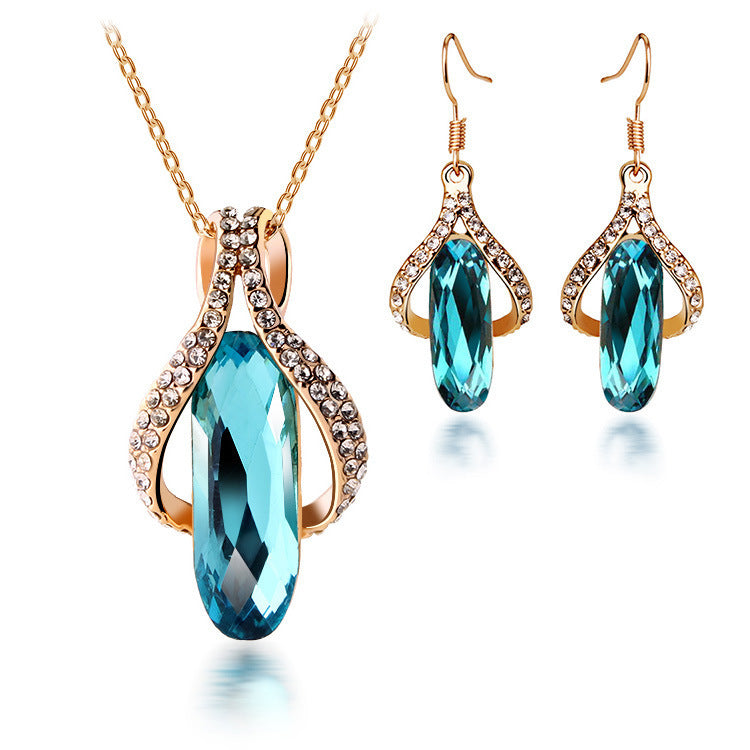 Gold-plated diamond earring pendant set