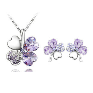 Four-leaf clover crystal necklace set