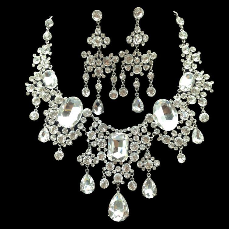 European And American Rhinestone Big Crystal Bridal Jewelry Set