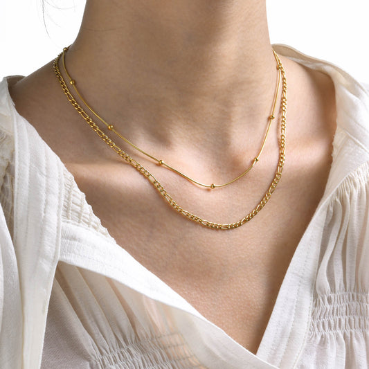 Simple Double-layer Round Snake Separated Bead Two-piece Necklace