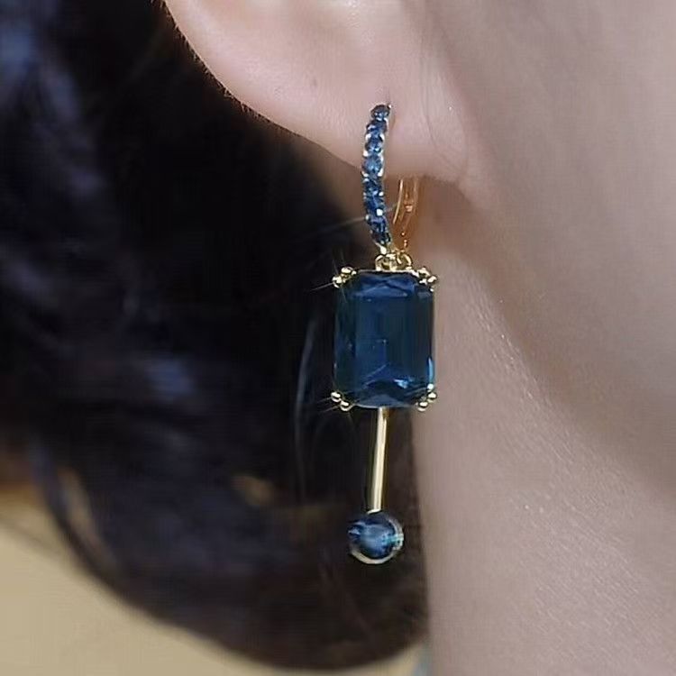 Blue Square Crystal Earrings