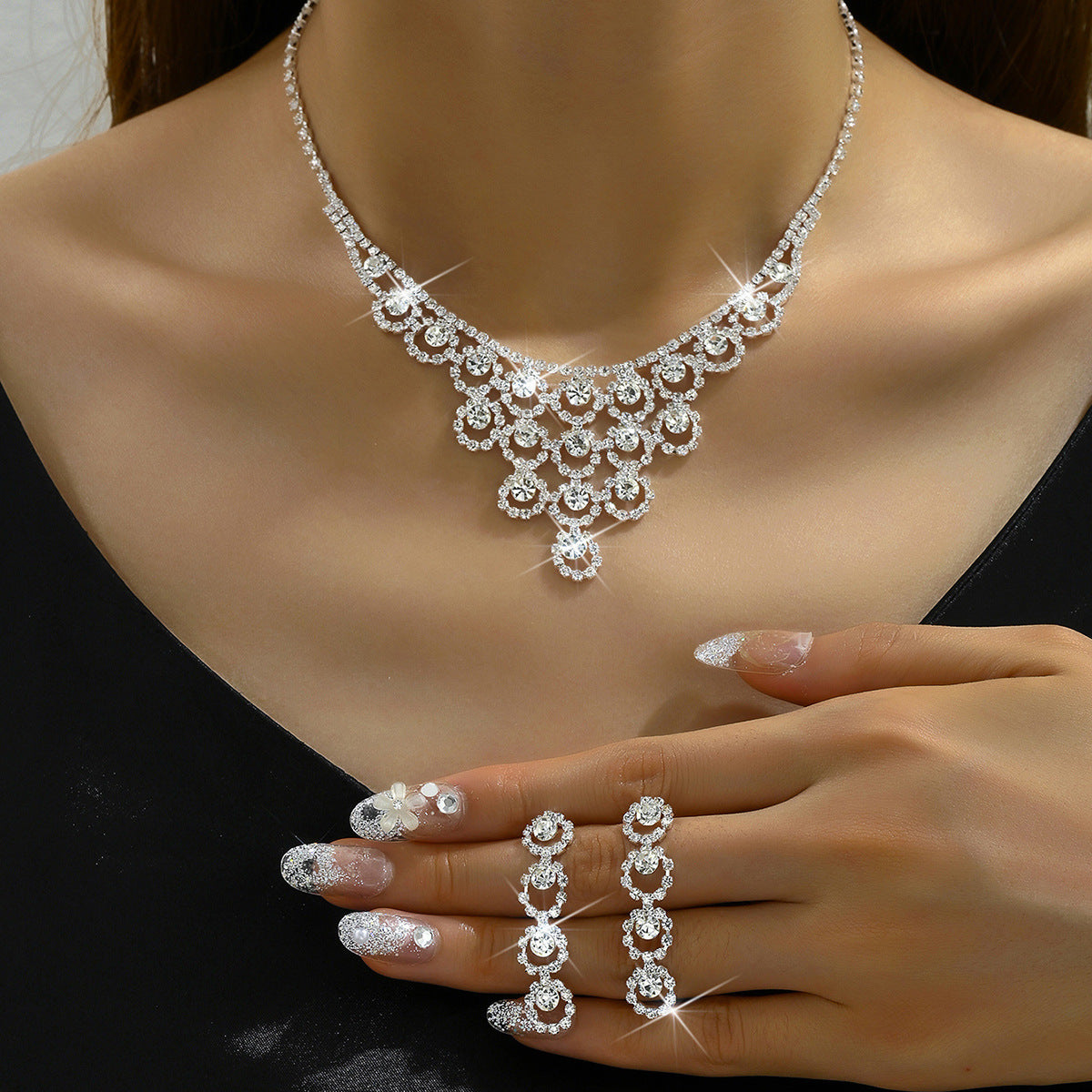 Simple Rhinestone Bridal Necklace set