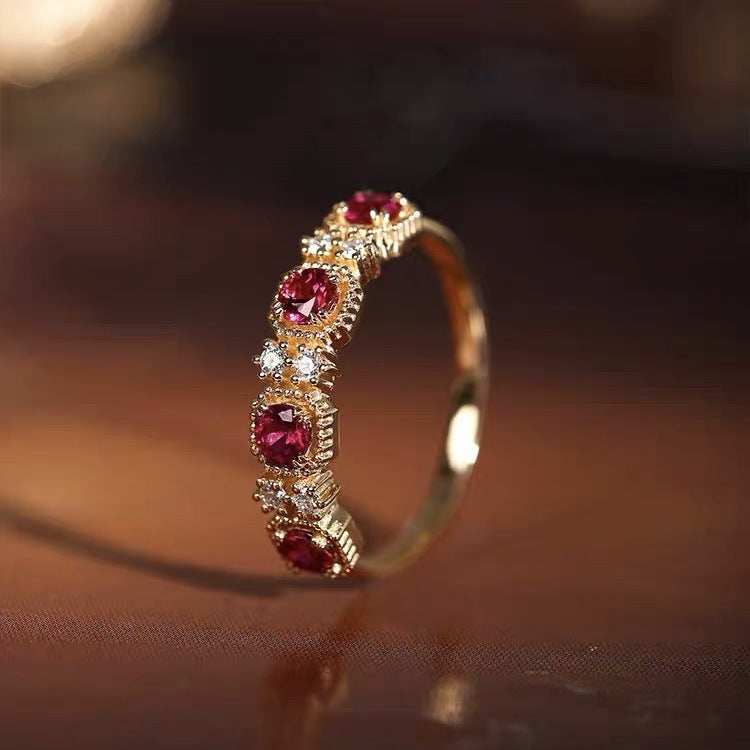 Gold Red Four Diamonds Ring