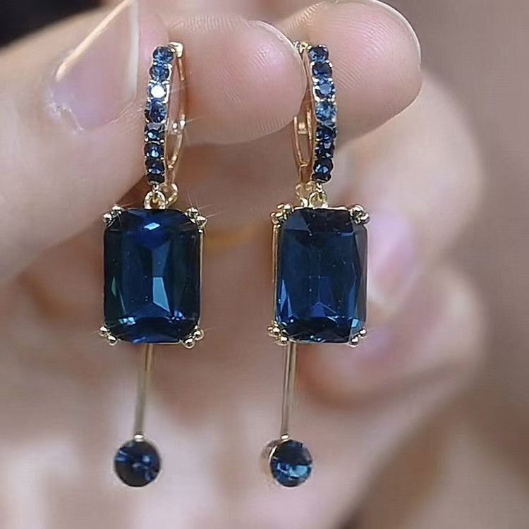 Blue Square Crystal Earrings