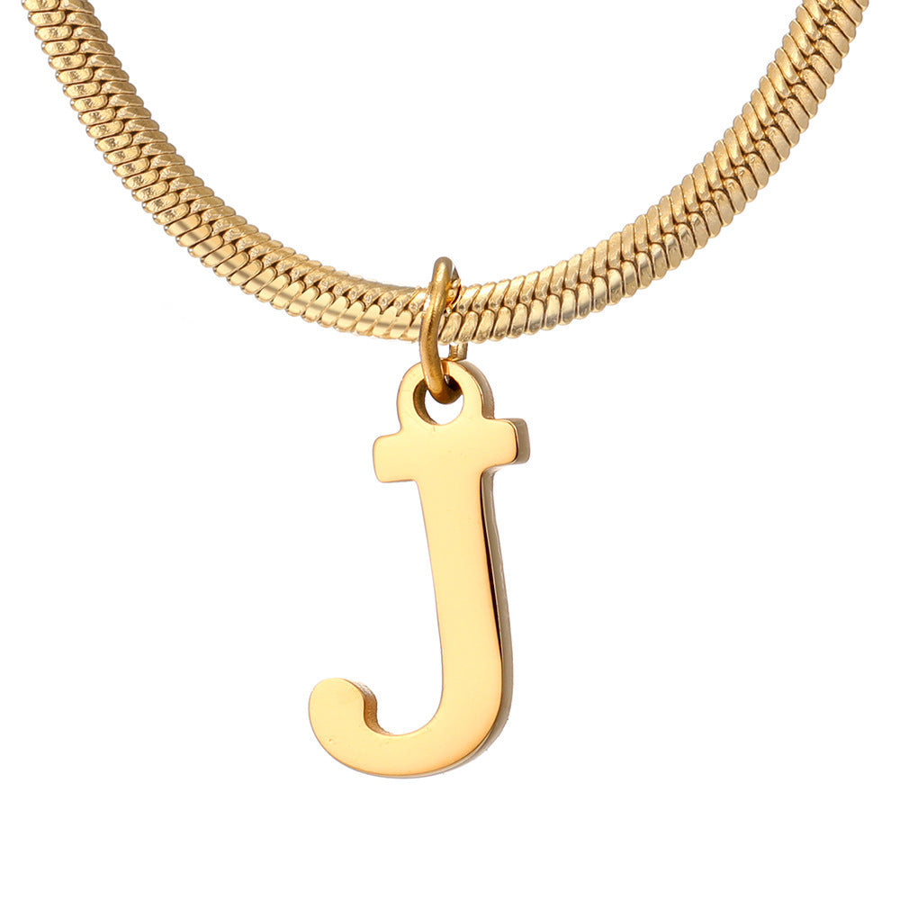 Stainless Steel 26 English Letter Pendant Flat Snake Bone Necklace