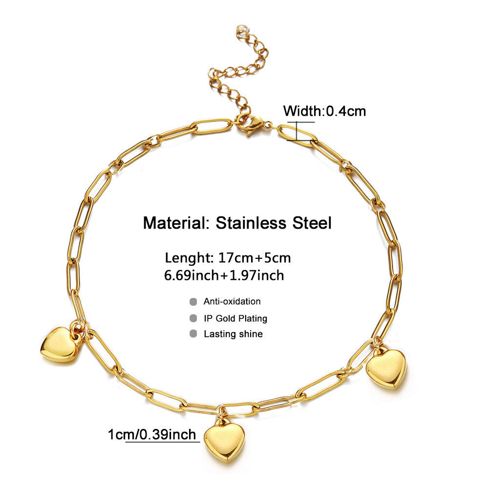 Stainless Steel Heart Pendant Square Chain Lady Heart Bracelet