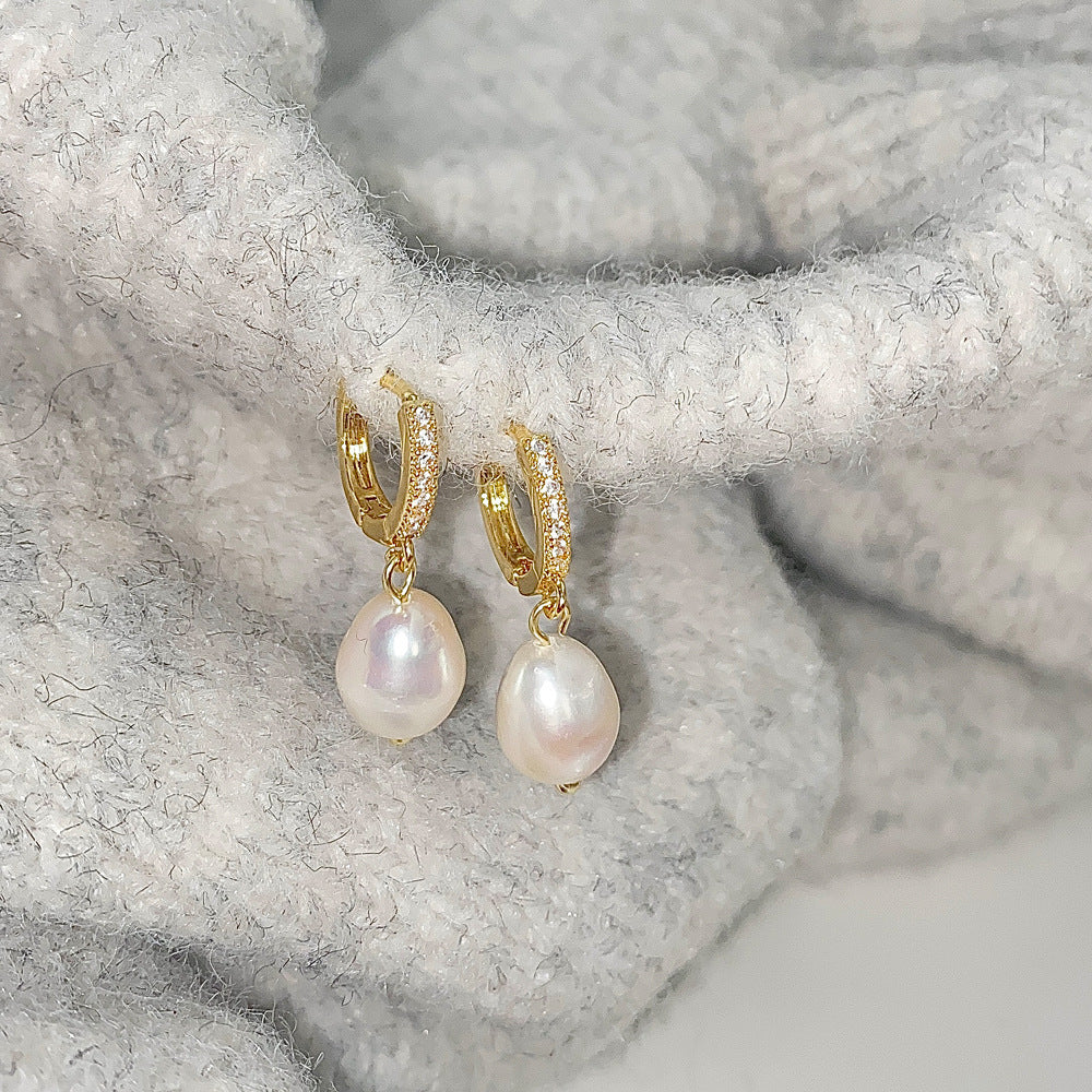 French Retro Shijia Pearl Micro Inlaid Zircon Ear Ring