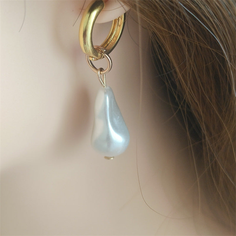 French Classic Artificial Pearl Western Style Donut Baroque Style Earrings