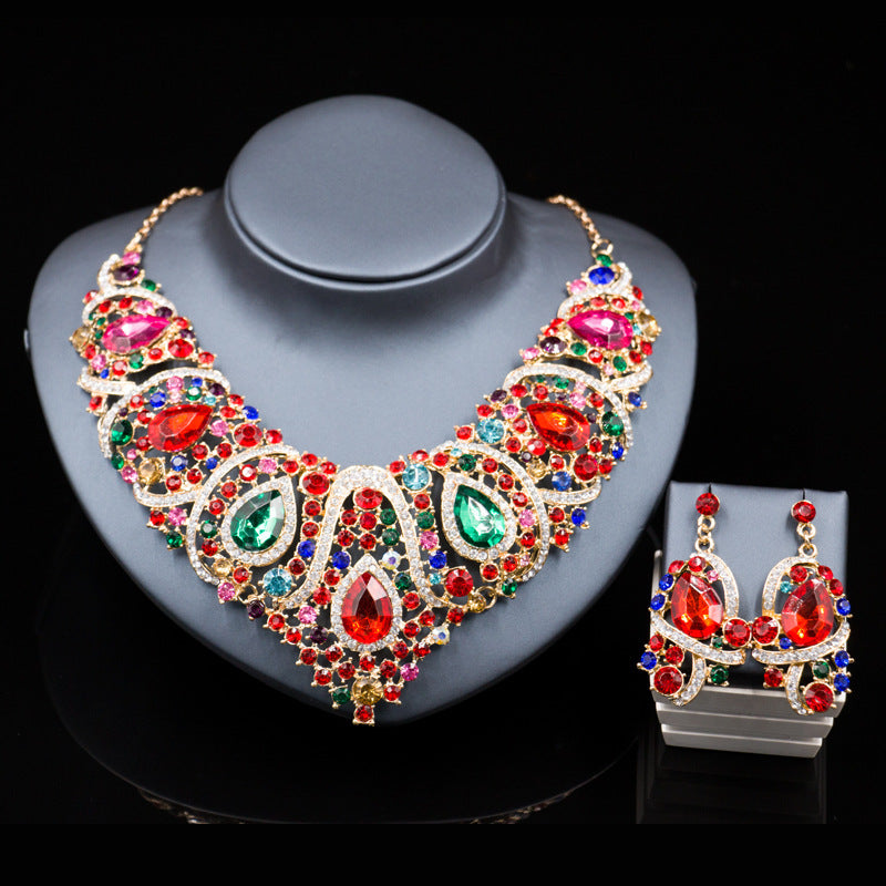 Fast selling explosion, Europe and America, colorful exaggerated bride necklace set