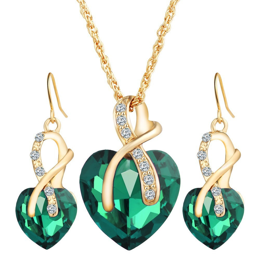 Heart-shaped faux austrian crystal zircon jewelry set