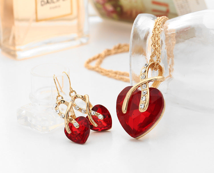 Heart-shaped faux austrian crystal zircon jewelry set