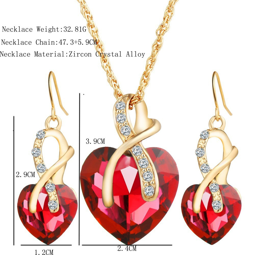 Heart-shaped faux austrian crystal zircon jewelry set