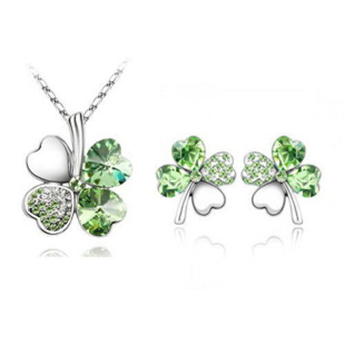 Four-leaf clover crystal necklace set